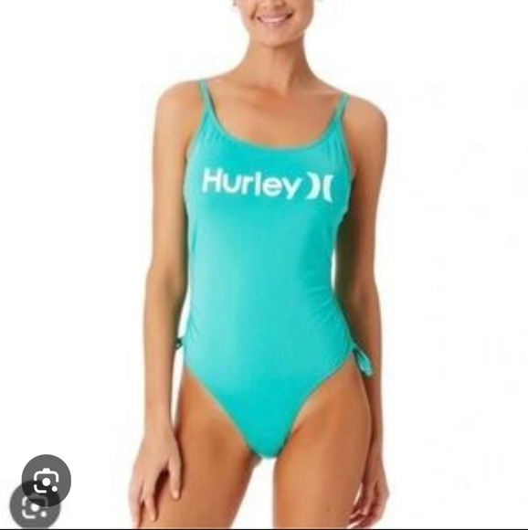 Hurley Other - Hurley Teal Green Blue White Logo One-Piece Side Cinch Swimsuit Size Large